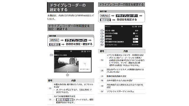 取説のドラレコ設定項目